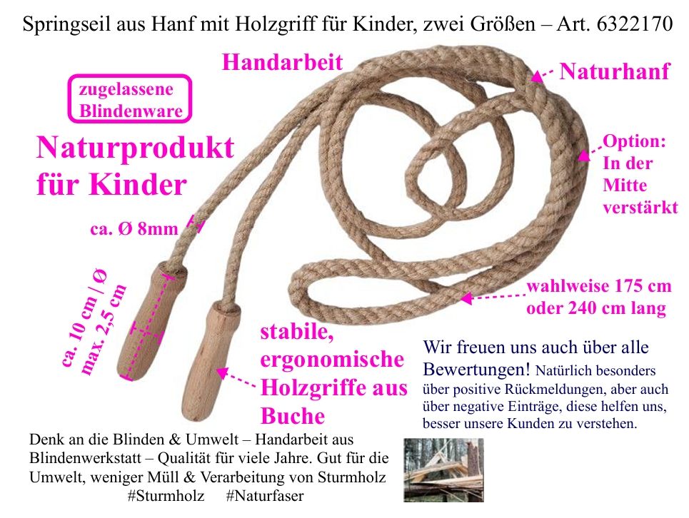 Naturprodukt aus Blindenwerkstatt - tolle Springseile aus Hanf für Kinder